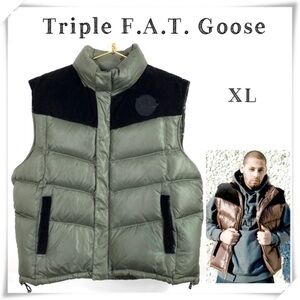 TRIPLE F.A.T. Goose Duck down Puffer Color-block Vest in Green with Black